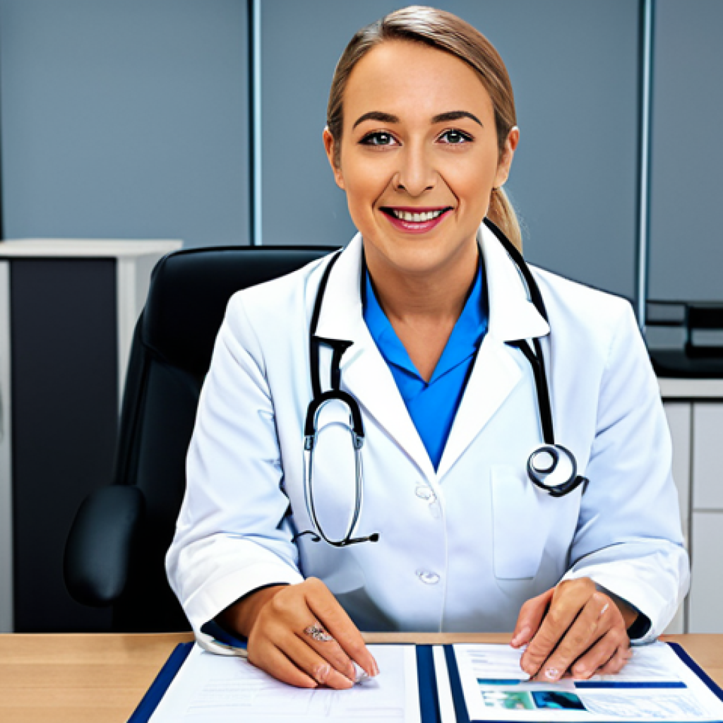"A patient in a fully clothed, modest outfit having a video call with a doctor in a modern office setting, demonstrating telemedicine. The doctor is wearing a professional lab coat. Safe for work, appropriate content, perfect anatomy, natural proportions, professional, family-friendly, well-formed hands, proper finger count."
