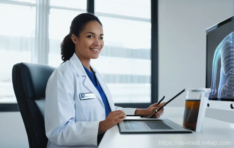 원격의료 서비스의 사용자 요구사항 분석 - **Prompt:** A compassionate female doctor, in her late 30s, wearing a white lab coat over profession...