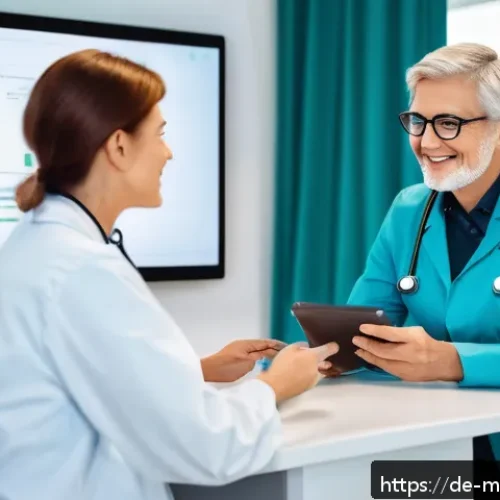 원격의료 서비스의 피드백 시스템 개선 - A modern telemedicine consultation scene showing a middle-aged German female doctor and a patient co...