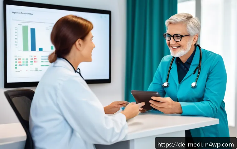 원격의료 서비스의 피드백 시스템 개선 - A modern telemedicine consultation scene showing a middle-aged German female doctor and a patient co...