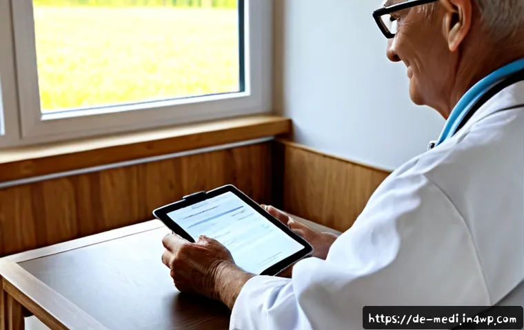 원격의료 서비스의 환자 동의 절차 - Photorealistic telemedicine consent scene in a bright, modern German apartment, an older adult patie...